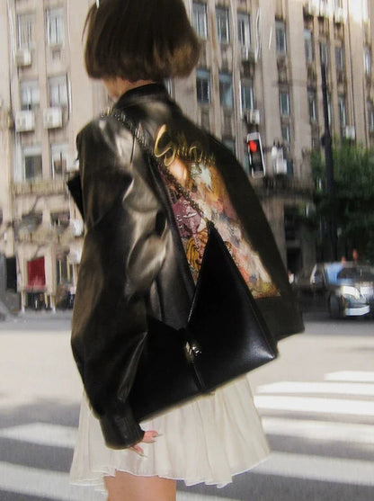 Retro Lackjacke Leder Ölmuster + Lederrock