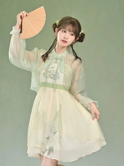 ドレス キャミソール チャイナ シフォン シアー ジャケット 花柄