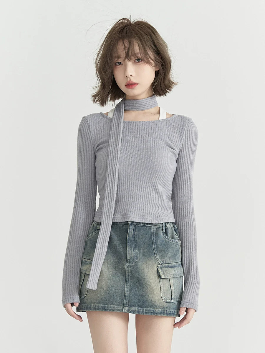 Runder, niedriger Strickschal