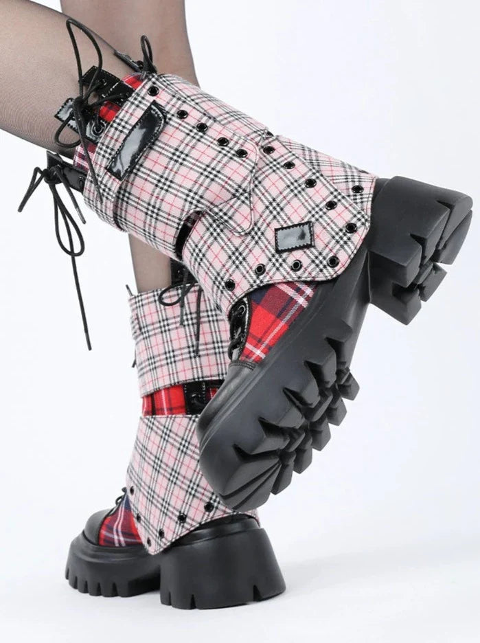 Check Short Boots Rock Studded