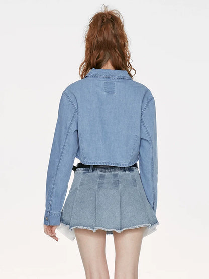 ショートトップ アシンメトリー ブルーデニム