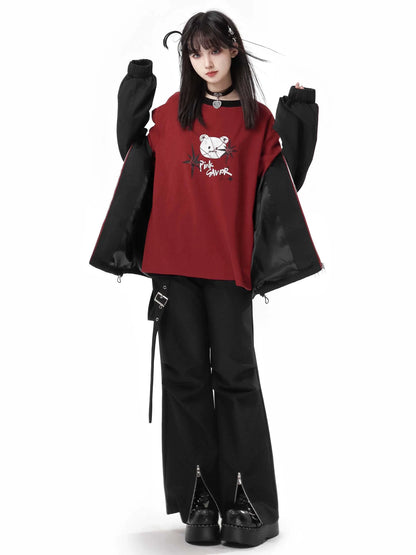 Escape Plan Red Black Work Neck Halter Jacket