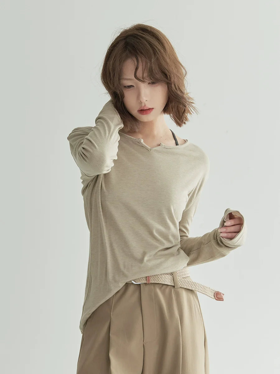 Open Neck Top Slim Sheer