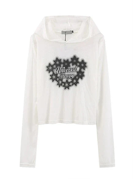 Hoodie Langes Print Top T Star Sheer