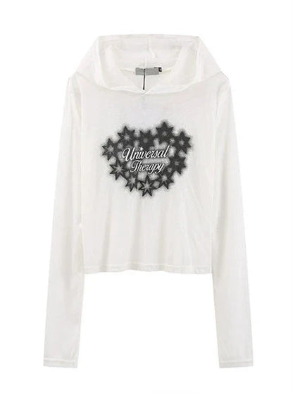Hoodie Langes Print Top T Star Sheer