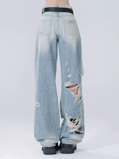 スタイルストリートブルーの破れデニムホール