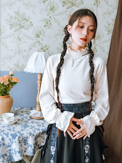 袖フリルシャツ スタンドチャイナカラー ランタン