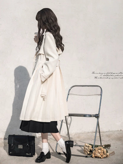 Rock + College-Abzeichen Trenchcoat Apricot Hemd Metall bestickt Plissee Mantel Band Schwarz