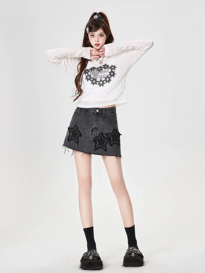 Hoodie Langes Print Top T Star Sheer