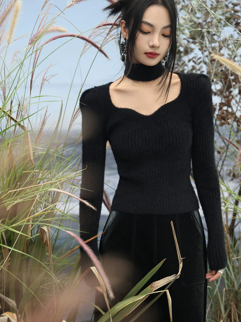Halter Neck Sweater Choker Knit