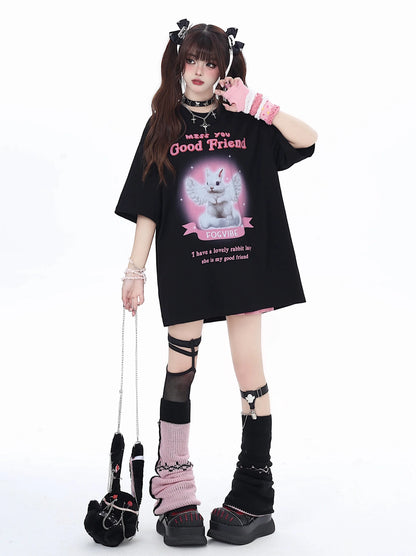 かわいいウサギのTシャツ ガーリー ゆるめ エンジェル