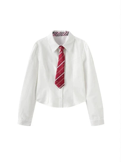 Strickkleid im College-Krawattenstil, weiße Weste, Hemd mit V-Ausschnitt