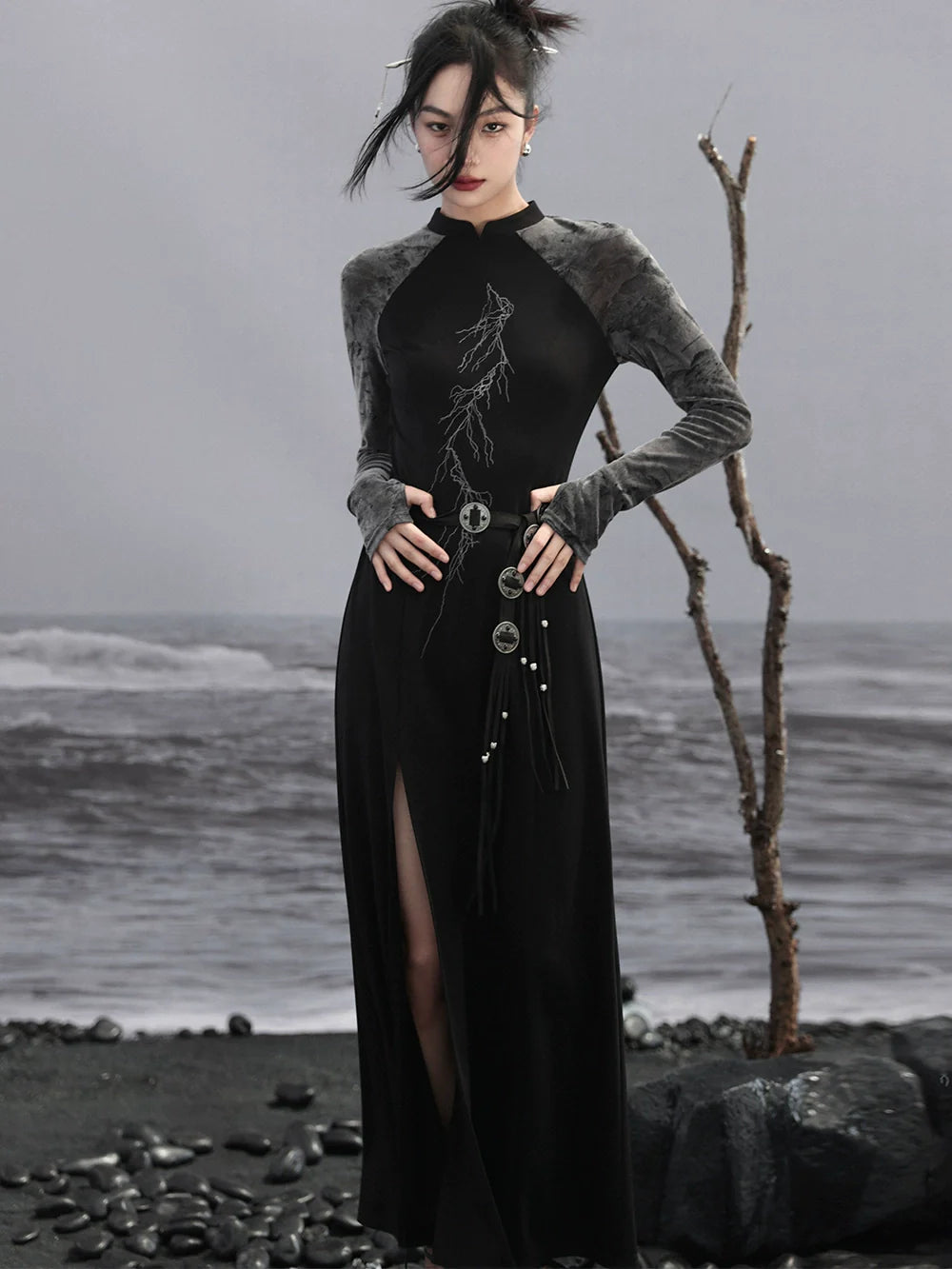 チャイナスリットバイカラードレス