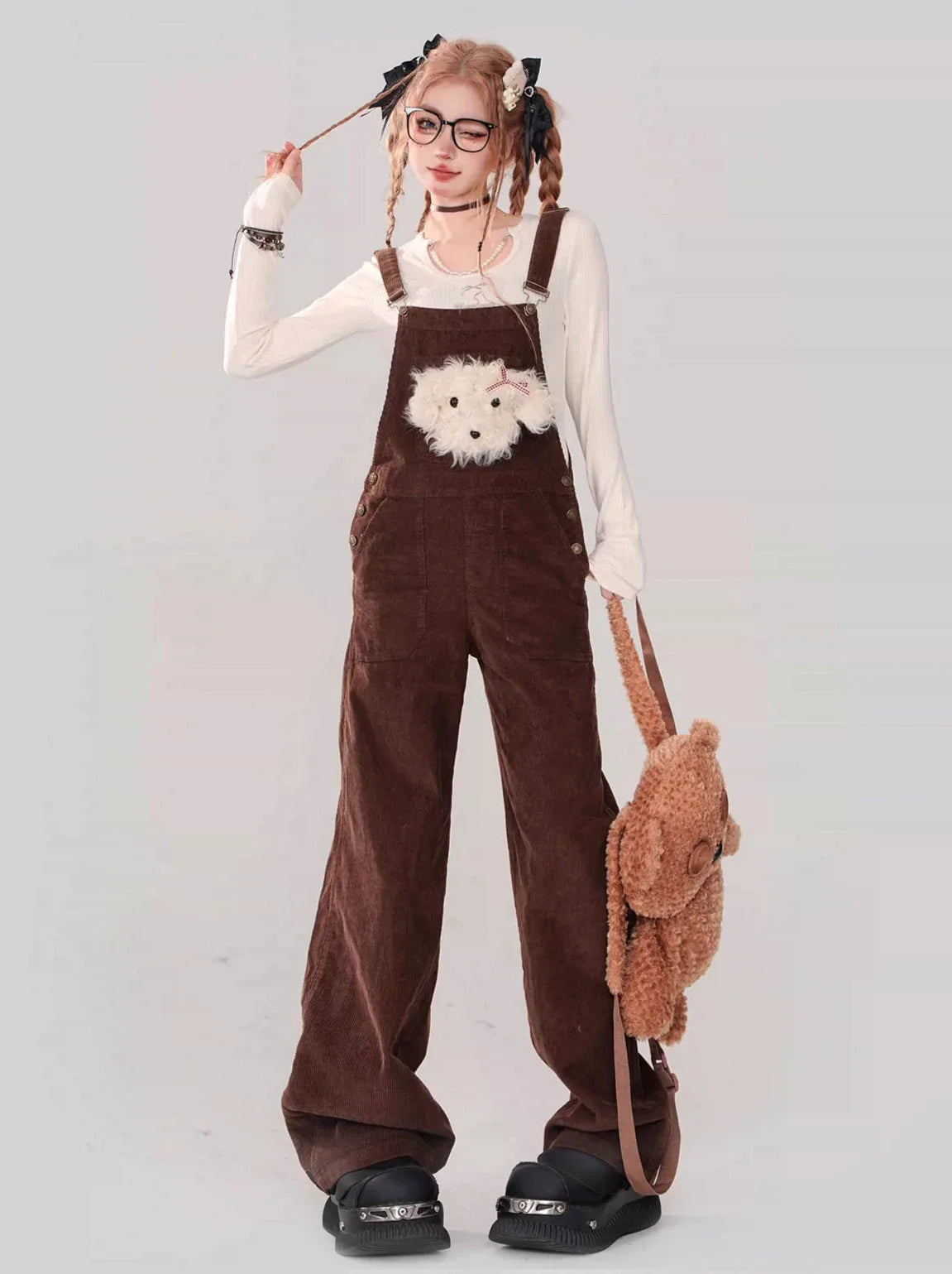 Little Dog Dark Retro Overalls Cutie Brown