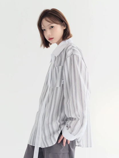 Shirt Striped Loose Sheer