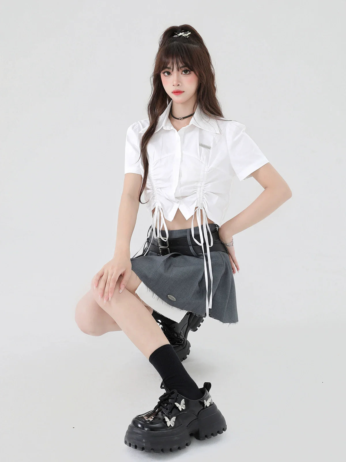 Großes Hemd mit Schleife, kurz, cool