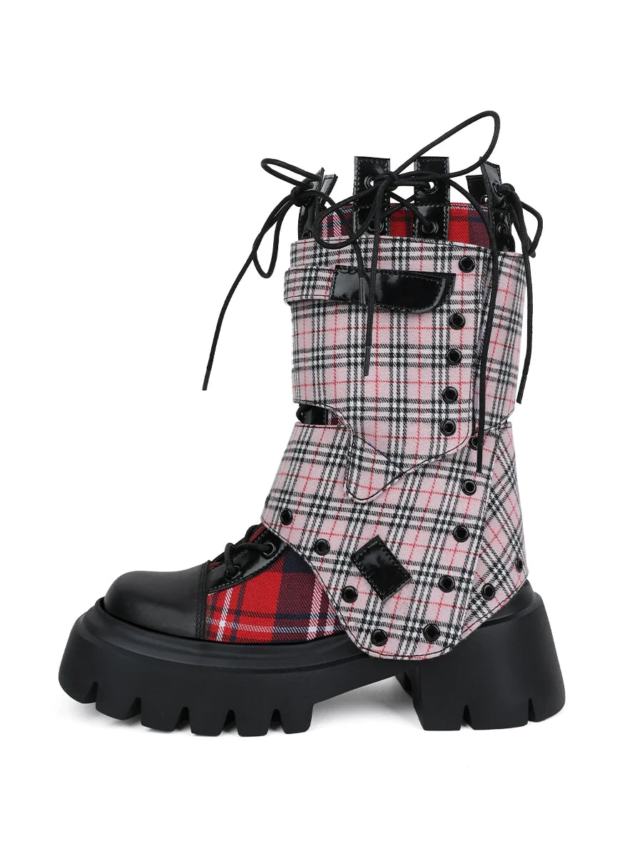 Check Short Boots Rock Studded