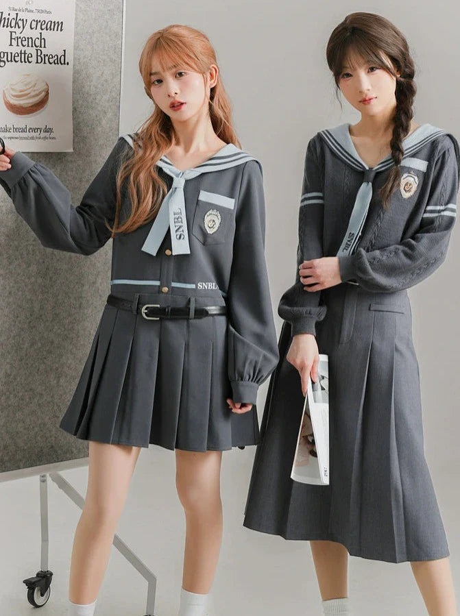 Collar Gray Top Dress Sailor + College Knit Sailor Style