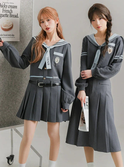 Collar Gray Top Dress Sailor + College Knit Sailor Style