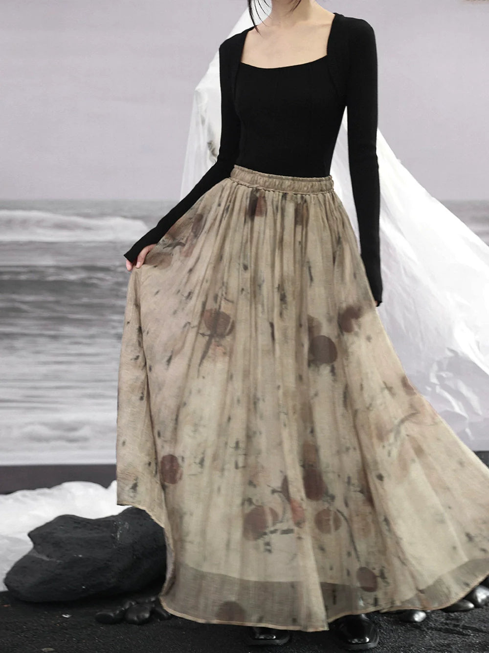 Ausgestellter Rock mit Retro-Print und Tinte