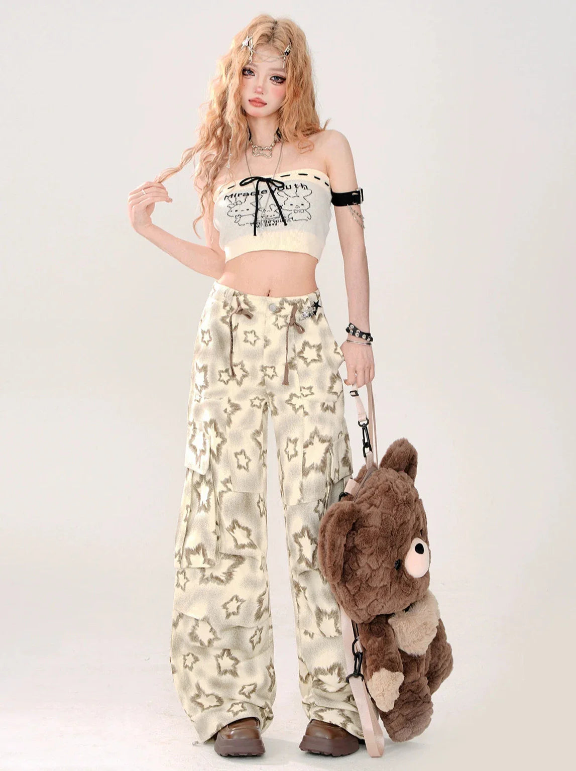 Lockere, lässige, weite Hose mit Sternenmuster