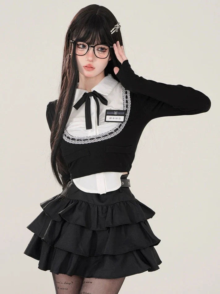 Shirt College French Open Neck Top