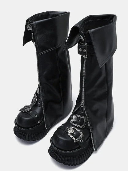 Zip-Klappschuhe Leder Beinset Cover Muffin + Punk Plateau