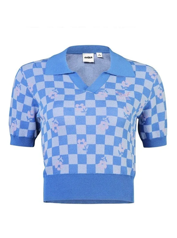 Black Blue Check Short Top Polo