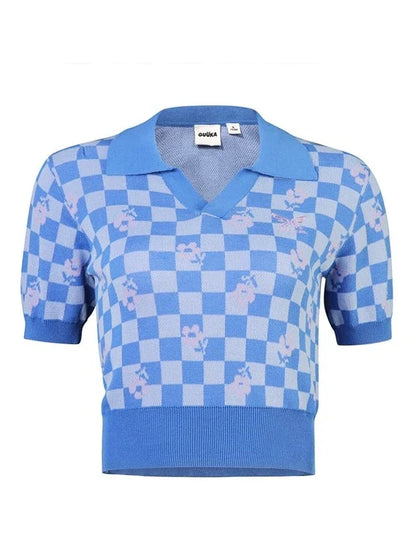 Black Blue Check Short Top Polo