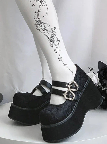 Gothic Round Retro Platform Toe Shoes Matte Punk Lace