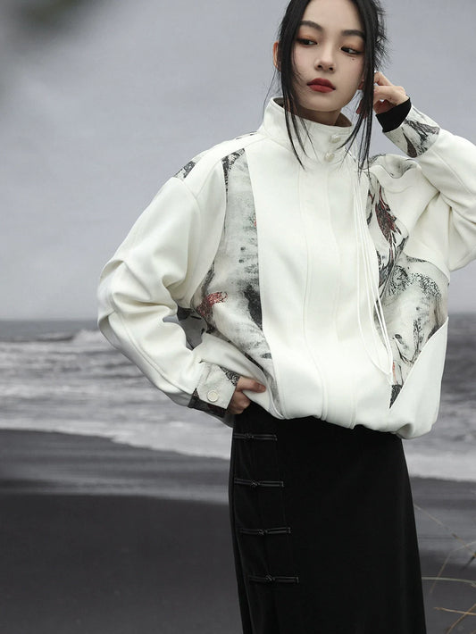 スプライシングジャケット チャイナプリント カジュアル