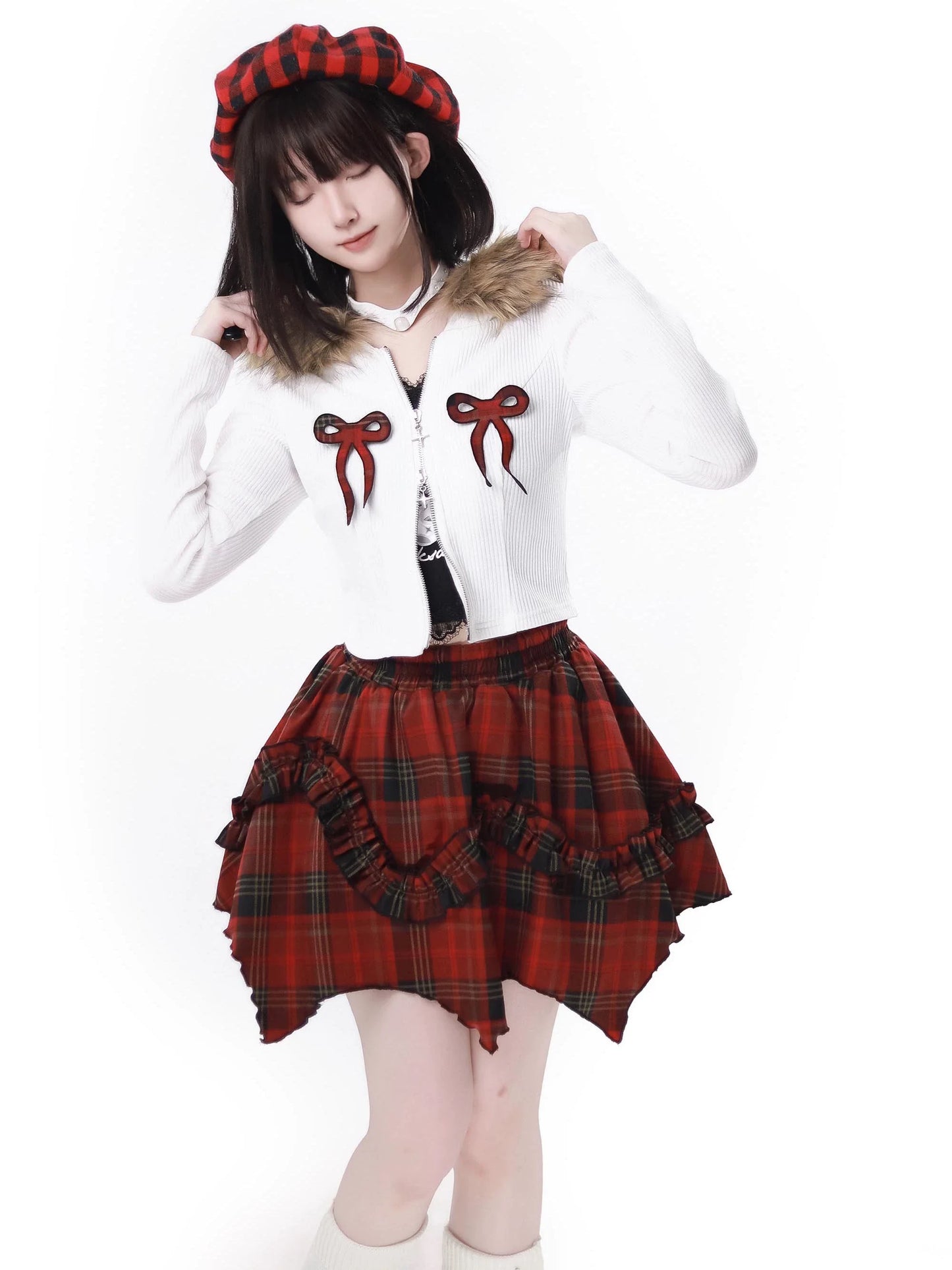 Lace Hoodie Black Stout Double Knit + Cherry Zip