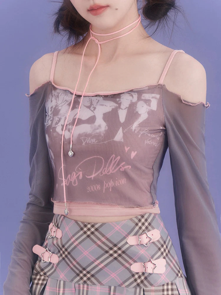 Schmales, kurzes Top mit transparentem Cami-Design