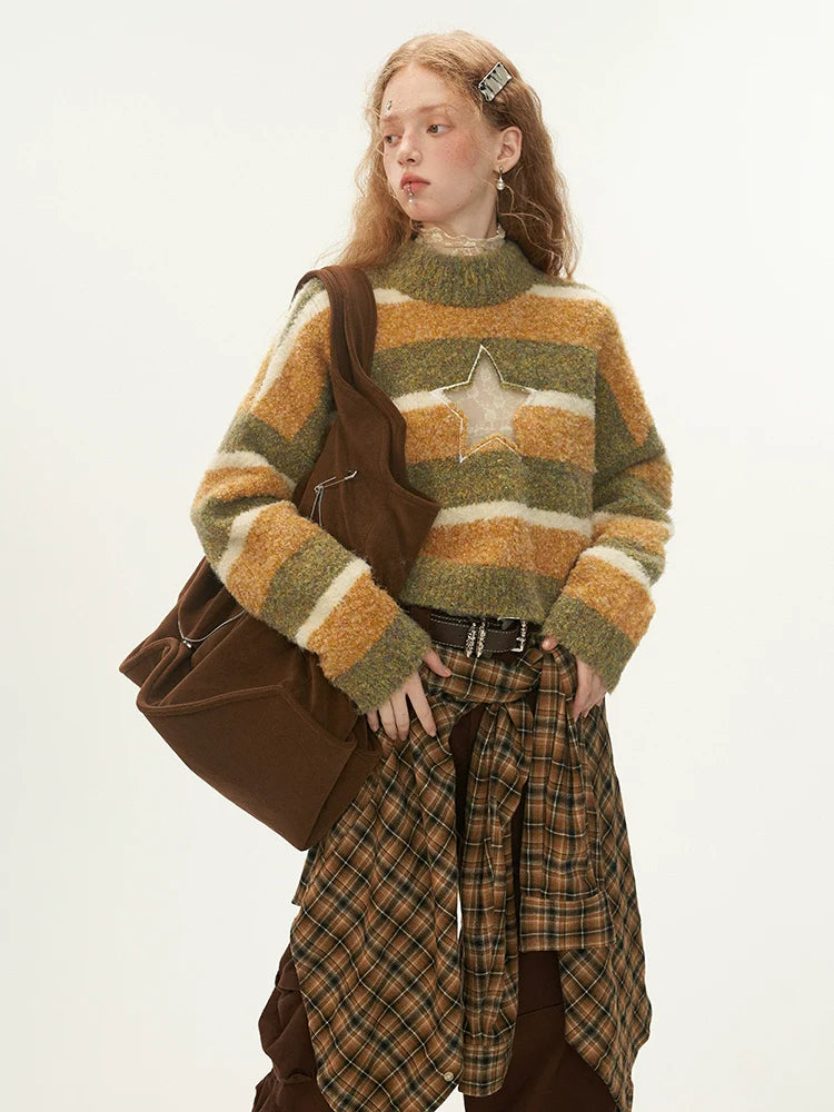 Star Center Neck High Knit Striped