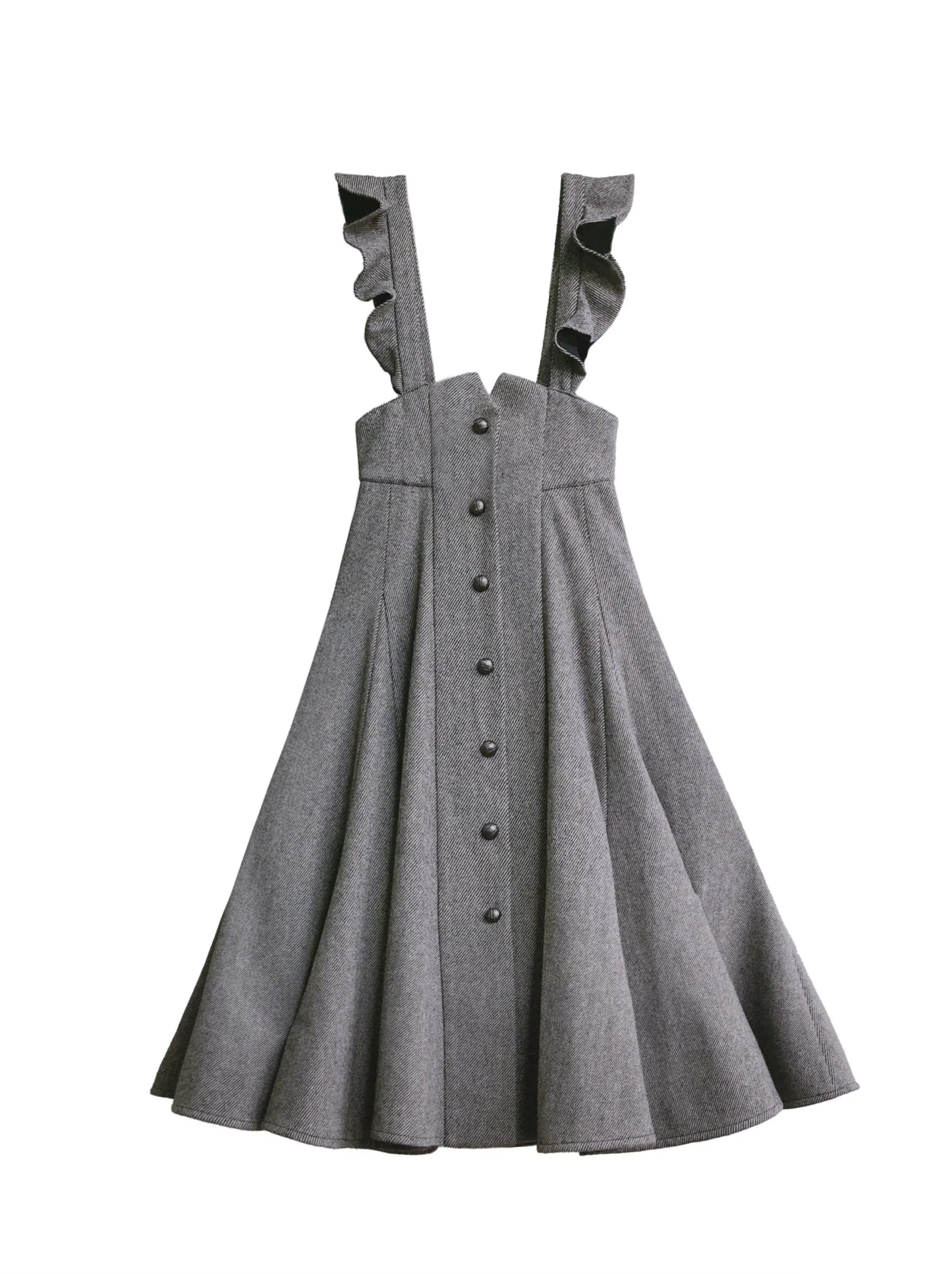 Suspender Retro Shirt Ruffle Ribbon Skirt Elegant Sleeve Black + Volume Shoulder