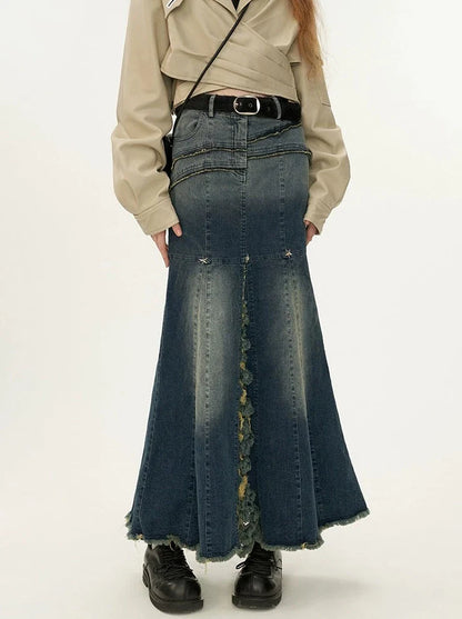 Denim Mermaid Retro Skirt
