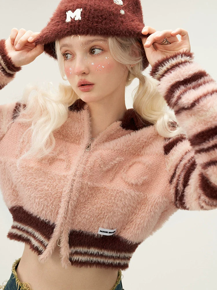 Gestreiftes Cardigan-Oberteil aus doppeltem Wollreißverschluss