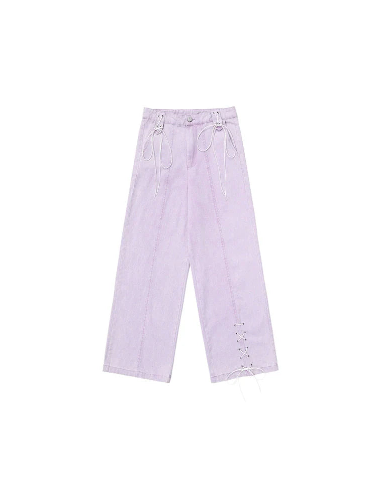 Hose Lila Schnürung Weit