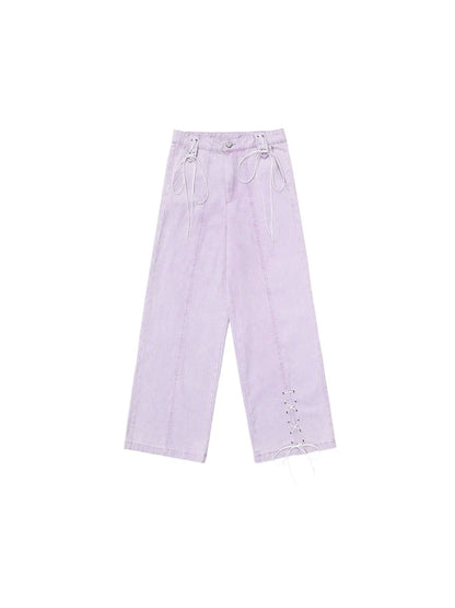 Hose Lila Schnürung Weit