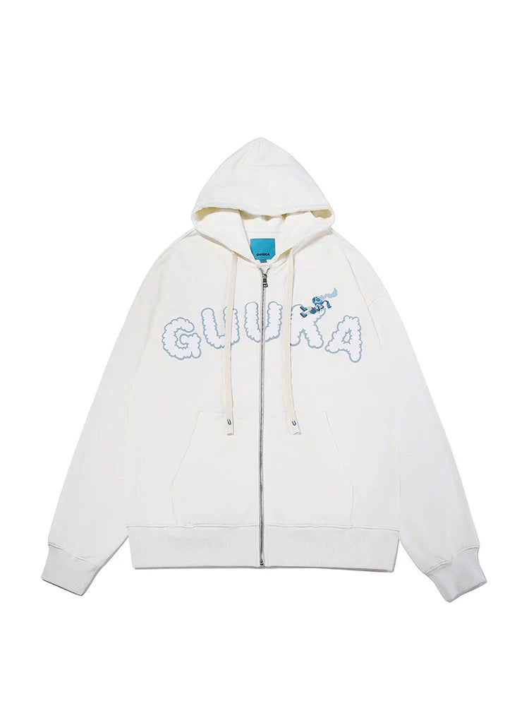 Over Fluffy Hoodie Hooded Zip-Up American Logo Hood