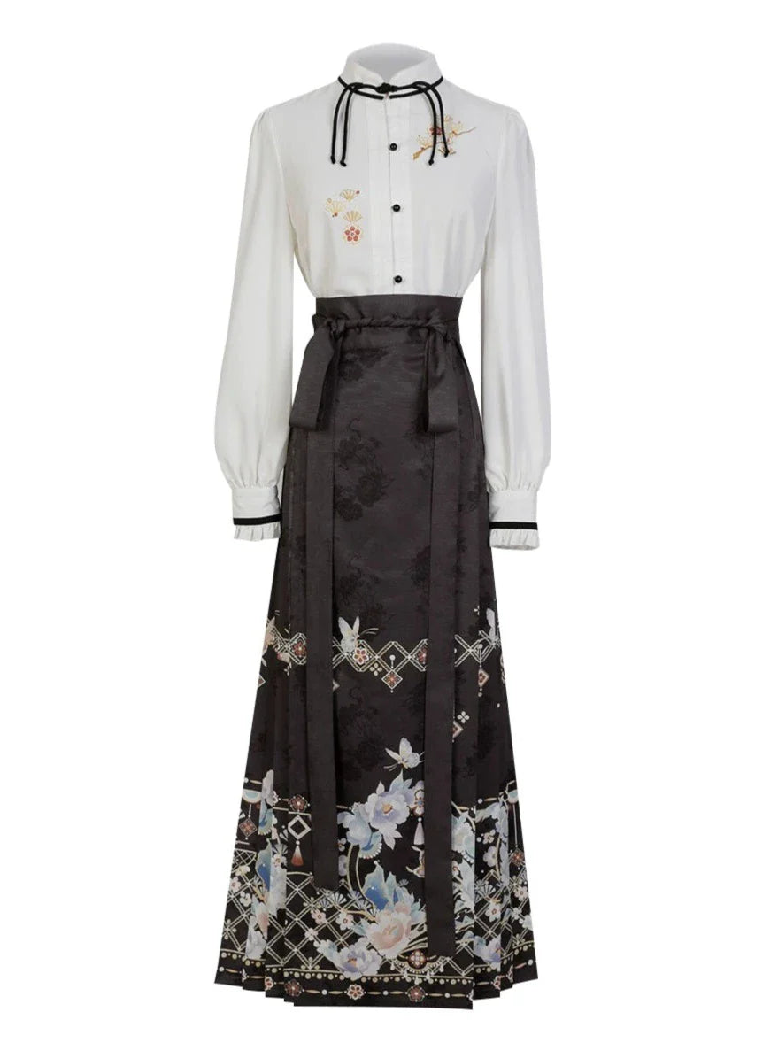 Bluse Lang China Dunkel Elegant Rock