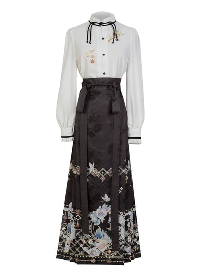 Bluse Lang China Dunkel Elegant Rock