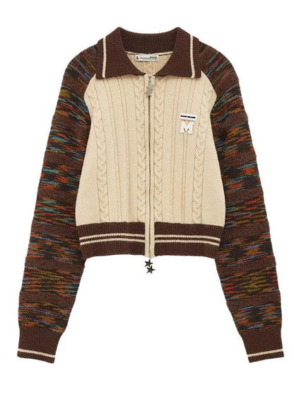 ラインミックスジッパーダブルセーターカーディガン