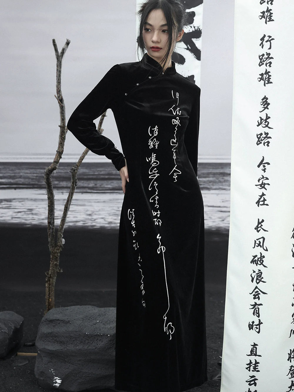 Langes Samtkleid China Retro