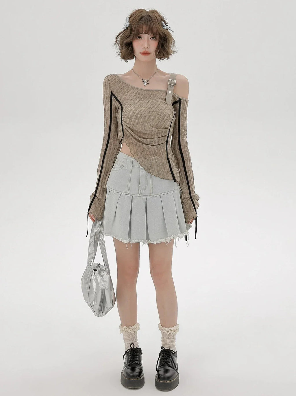 Irregular One-shoulder Top Sheer Slim American
