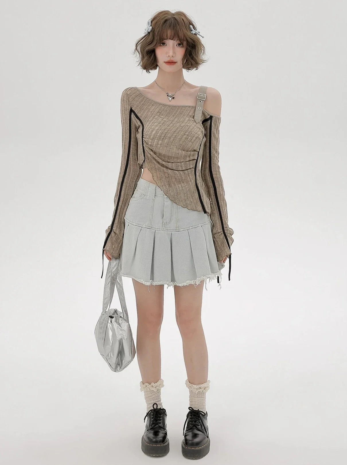 Unregelmäßiges One-Shoulder-Top, transparent, schmal, amerikanisch