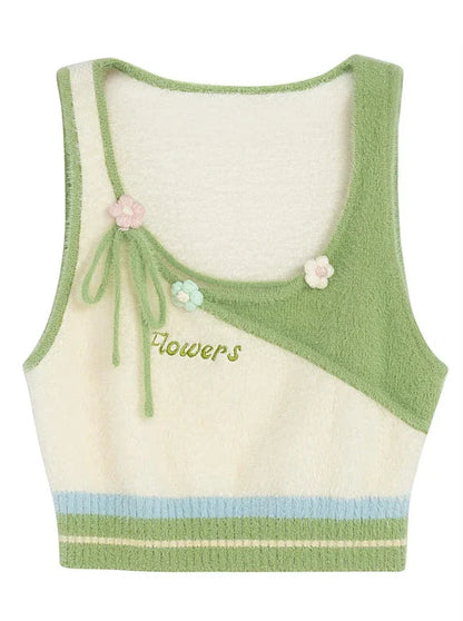 カジュアルミントショートシャツ+スカートインナーチェックニットスウィート