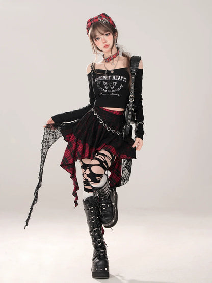 ショートTシャツ オフショルダー ロング スリム ブラック スリーブ