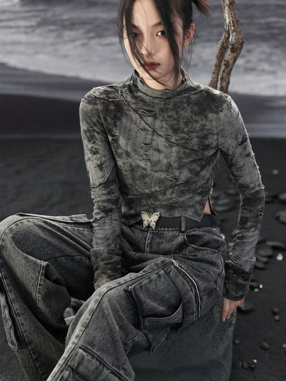 Asymmetrische Oberteile Print Retro Short