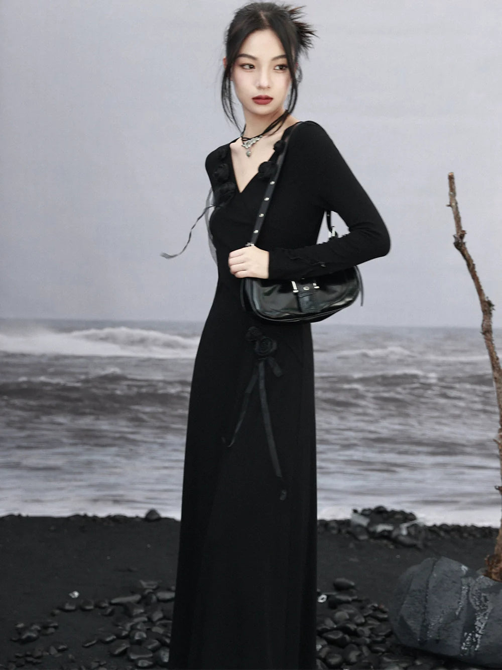 Knit V-Neck Mode Slim Dress